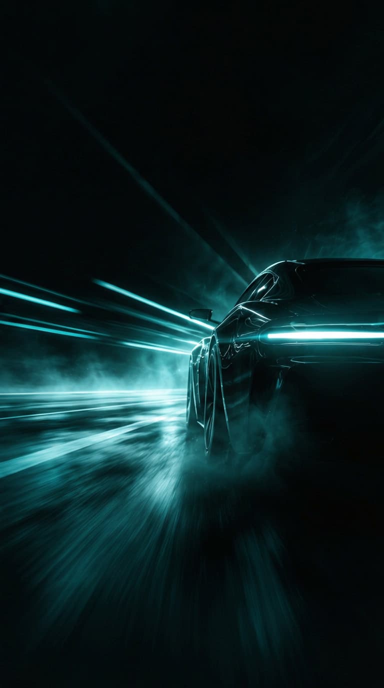 Car with turquoise light trails